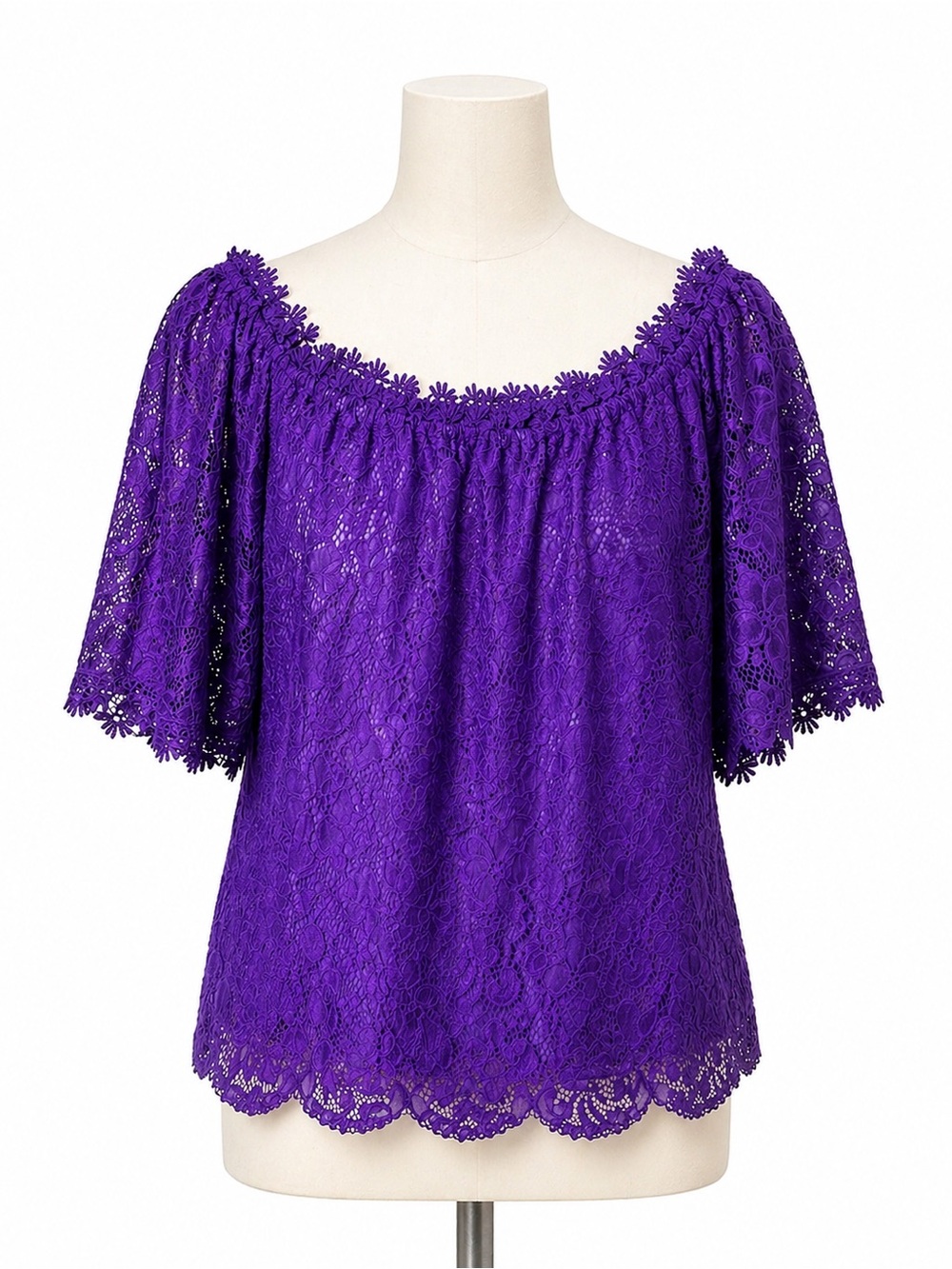 Miholl Ladies' Purple‎ Floral Lace Peasant Blouse Size XL